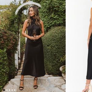 New with tags/ Show me your Mumu - Black satin Jasmine halter midi dress…Medium